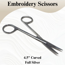 Embroidery Scissors Stainless Steel 4.5" Curved Tips for Fine Stitching & Sewing