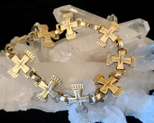 Jeep Collins  JEC Gold Toned Brass Linked CROSS Bracelet 7" RETIRED