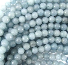 Genuine Natural 8mm Faceted Blue Aquamarine Round Gemstone Loose Beads15"Strand