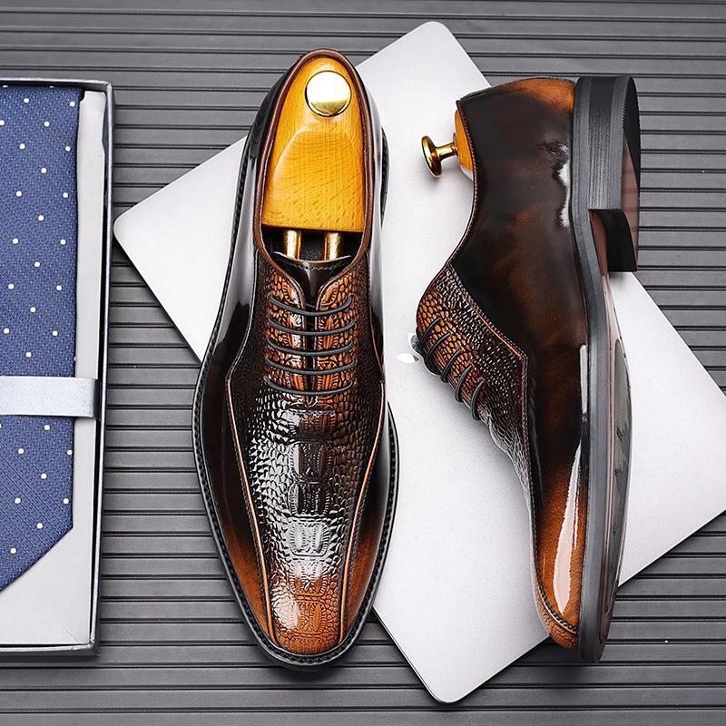knee length dresses for ladies Men's Oxford Crocodile Pattern Cow Patent Leather Lace Up Dress Shoes   GeraldBlack.com