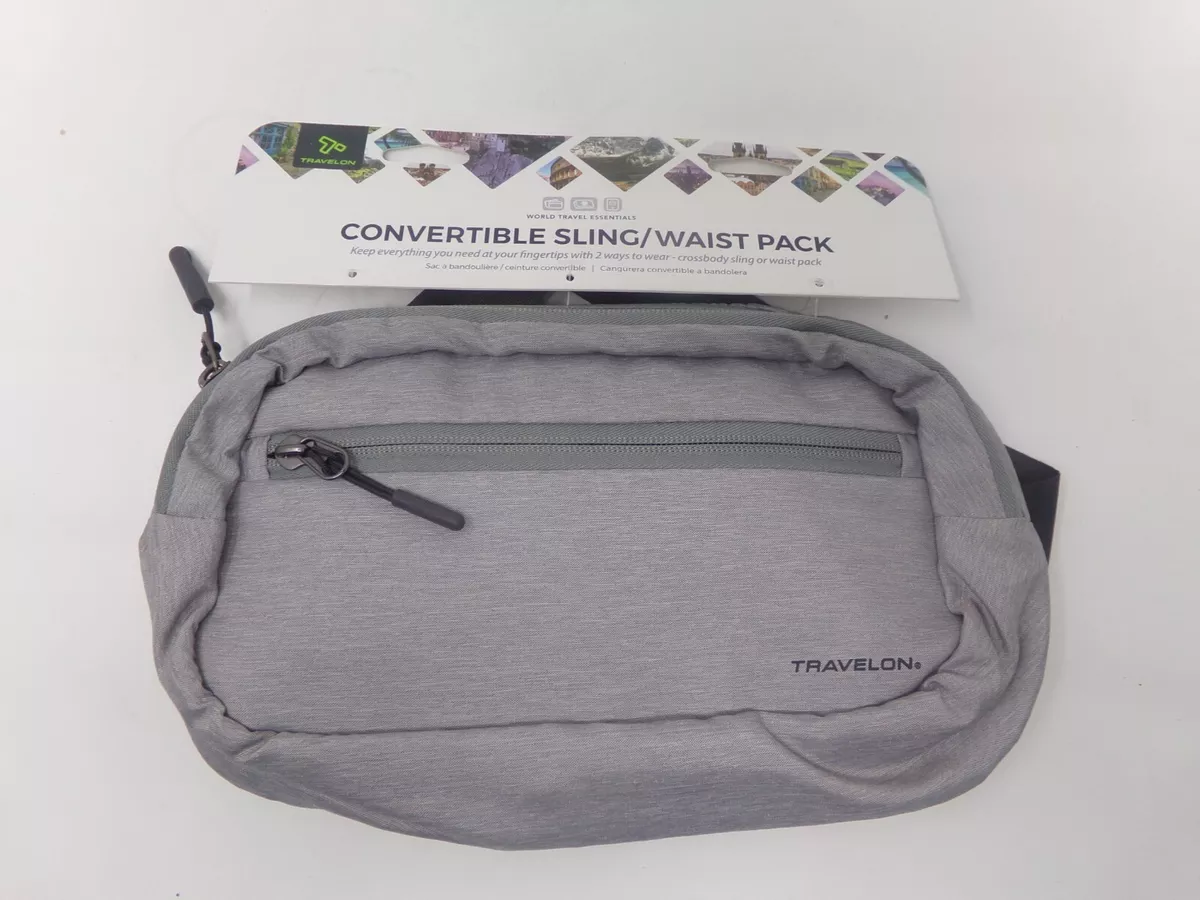 NWT Travelon World Travel Essentials Gray Convertible Sling Waist Fanny Pack Bag
