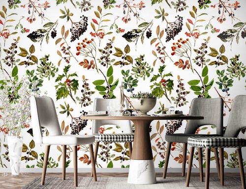 Papier Peint Intissé Photo FLEURS Feuilles 3D Rétro Pour Chambre 368cm