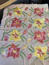 Antique 1920s Pink Silk Embroidered Floral Piano Shawl
