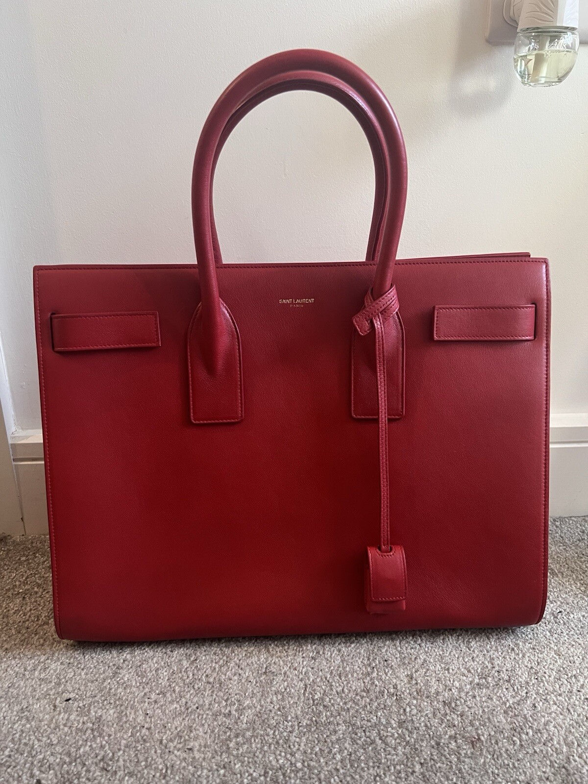 Borsa sac de jour YSL saint Laurent in pelle di vitello rossa autentica