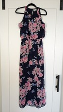 Old Navy Halter Blouson Maxi Dress Size S Blue Floral Slit Ruffles Boho Flowy