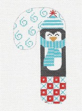 SP.ORDER  Penguin in Blue MED. Candy Cane Needlepoint Canvas by CH Design Danji