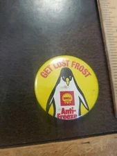 Vintage 1960s Shell Anti-Freeze Penguin Pinback Button 