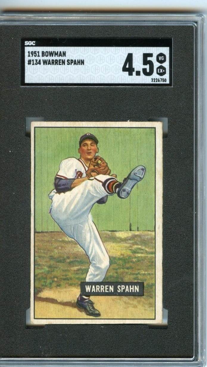 1951 Bowman Warren Spahn Boston Braves #134 🚀😳💥 SGC Graded 4.5