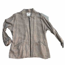 Flax By Jeanne Engelhart Linen Jacket Light Brown Zipped Collared Medium
