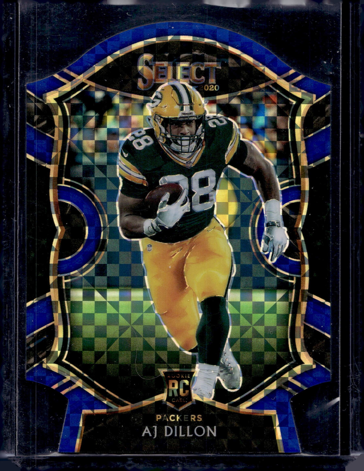 2020 Panini Select #65 AJ Dillon Blue Prizm Die Cut