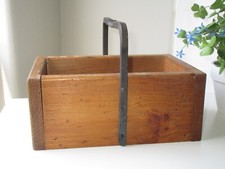 Rustic Wooden Farmhouse Utensil Box With Iron Handle - Rare, Vintage, Heavy Duty