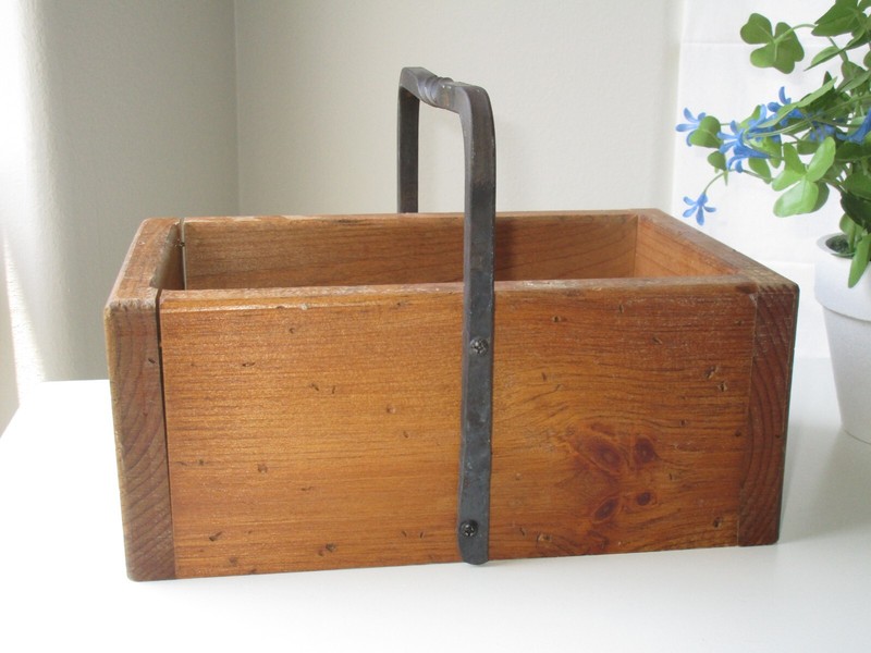 Rustic Wooden Farmhouse Utensil Box With Iron Handle - Rare, Vintage, Heavy Duty