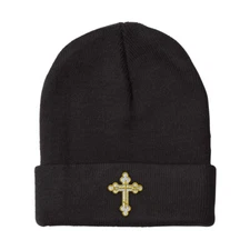 Beanies for Men Gold Outline Orthodox Cross Embroidery Acrylic Skull Cap 1 Size