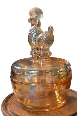 Antique Poodle Powder Jar Jeanette Marigold Carnival Glass Dresser Box 1930-50 s
