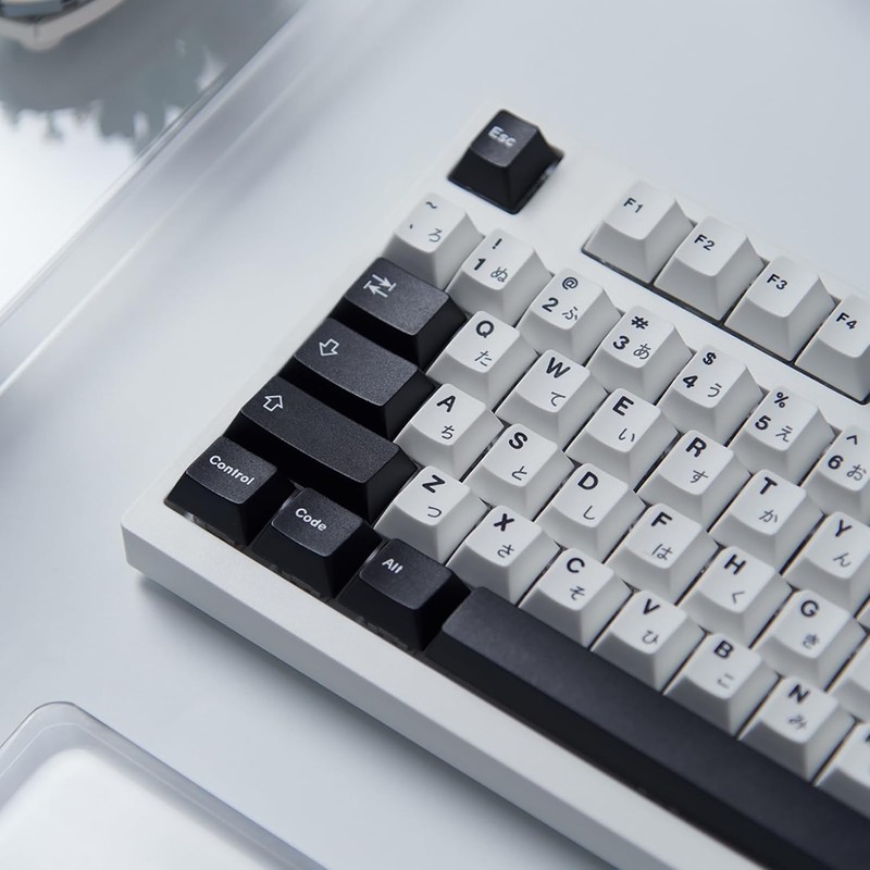 133 Keys PBT Japanese Keycaps Cherry Profile Dye Sub Black and White Keycaps Se