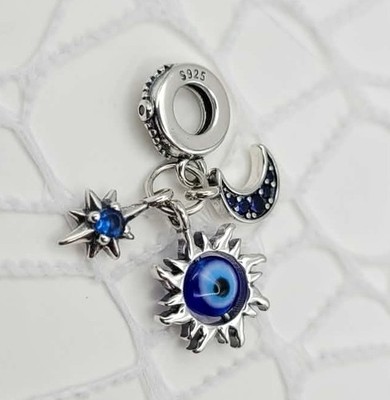 925 Sterling Silber drehendes Teufelsauge, Mond & Stern Charm Anhänger