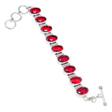 Red Garnet Gemstone Handmade 925 Sterling Silver Jewelry Bracelet Size-7-8"