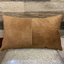 Pottery Barn Lumbar Pillow Genuine Cowhide Hair on Hide Tan Brown 13 x 21