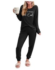 Pajama Sets for Women 2 Piece Plaid Pjs Long Sleeve Lounge Sets Small Black