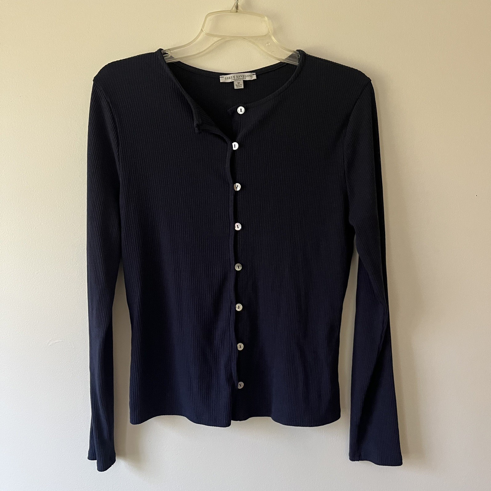 Green Envelope Ribbed Stretch Button Front Shirt … - image 1