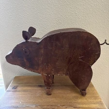 Pig Hand Forged Vintage Primitive Barn Large Rusted Ears up