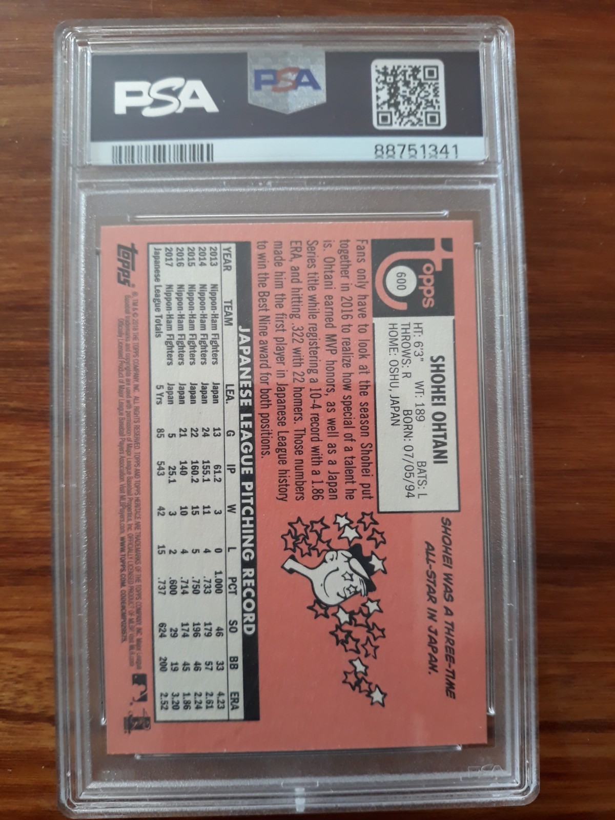 2018 TOPPS HERITAGE SHOHEI OHTANI ROOKIE #600 PSA 9!!!