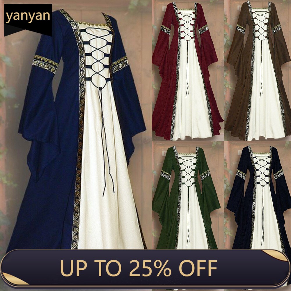 Vestido medieval renacentista para mujer Halloween disfraz gótico vestido de fiesta talla