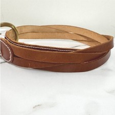 J.Crew Woven Leather Brass Buckle D-Ring Belt Brown Size M Vintage 90s Prep