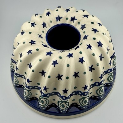 Polish Pottery Boleslawiec Wiza Bundt Cake Baking Mold Star Pattern 8¾'' Dia