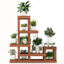 Multi-layer Wood Plant Stand Flower Shelf Rack with High Low Structure