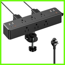 Flat Plug Desk Clamp Power Strip 10FT, 40W Total Fast Charging Station, Dual ...