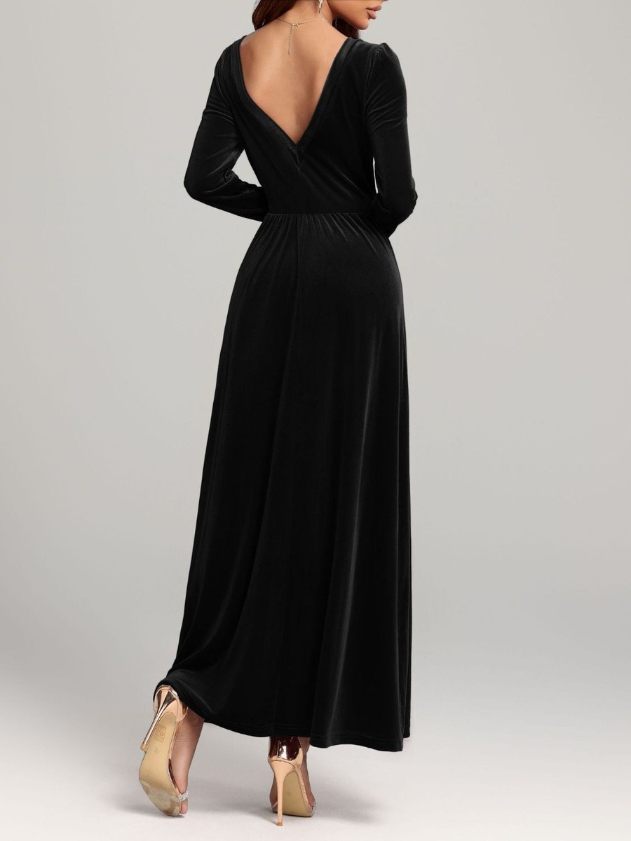 long sleeve french maid dress French Maid Ruched Velvet Mini Dress, L / Black