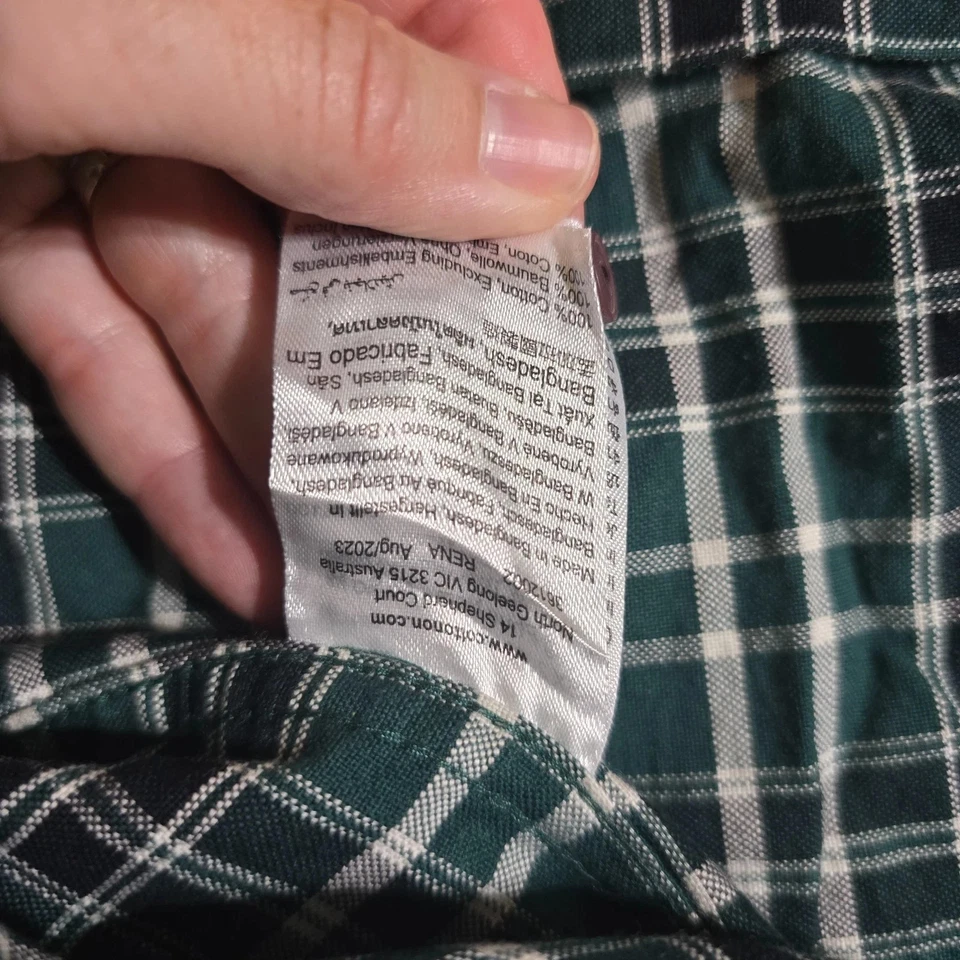 Camisa de trabajo a cuadros Oxford verde manga larga de algodón con botones Foto 4 de 4