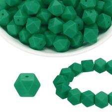 96Pcs Silicone Beads 14mm Hexagon Rubber Focal Beads Bulk, Christmas Green