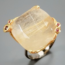 Fine Art 37 ct Natural Rutilated Quartz Ring 925 Sterling Silver Size 9 /R430403