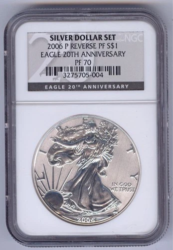 2006 P Reverse PF S$1 Silver Eagle 20th Anniversary Dollar Set + NGC + PF70