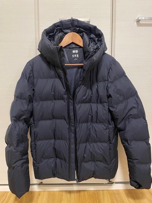Navy Down Jacket Men's M Zip Hood Insulated Used