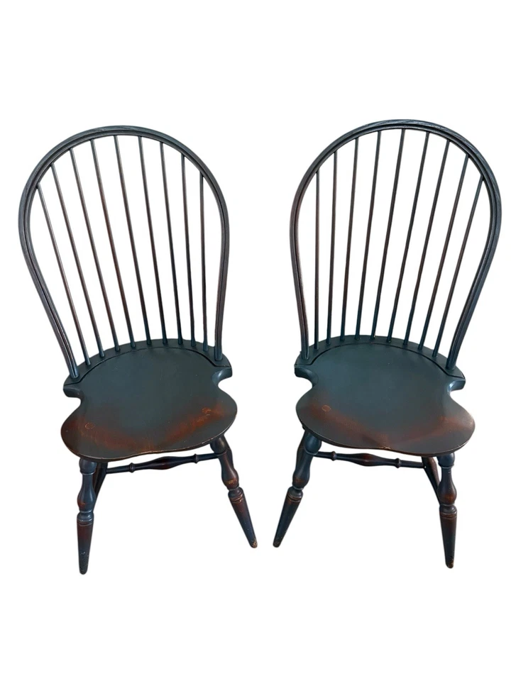 Set of 2 Hand Crafted Blue Windsor Bow-Back Side Chairs – David T. Smith - Image 2 of 4