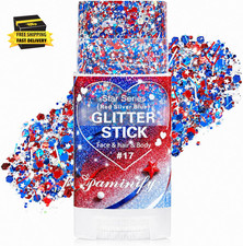 Red White Blue Hair Glitter Stick,4Th of July Patriotic America Stripe Star Face
