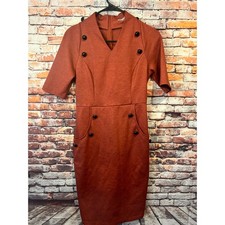 grace karin dress buttons bodycon short sleeve burnt red women's size small
