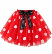 Red Polka Dot Tulle Tutu Skirt Halloween Costume Women M Black Bow