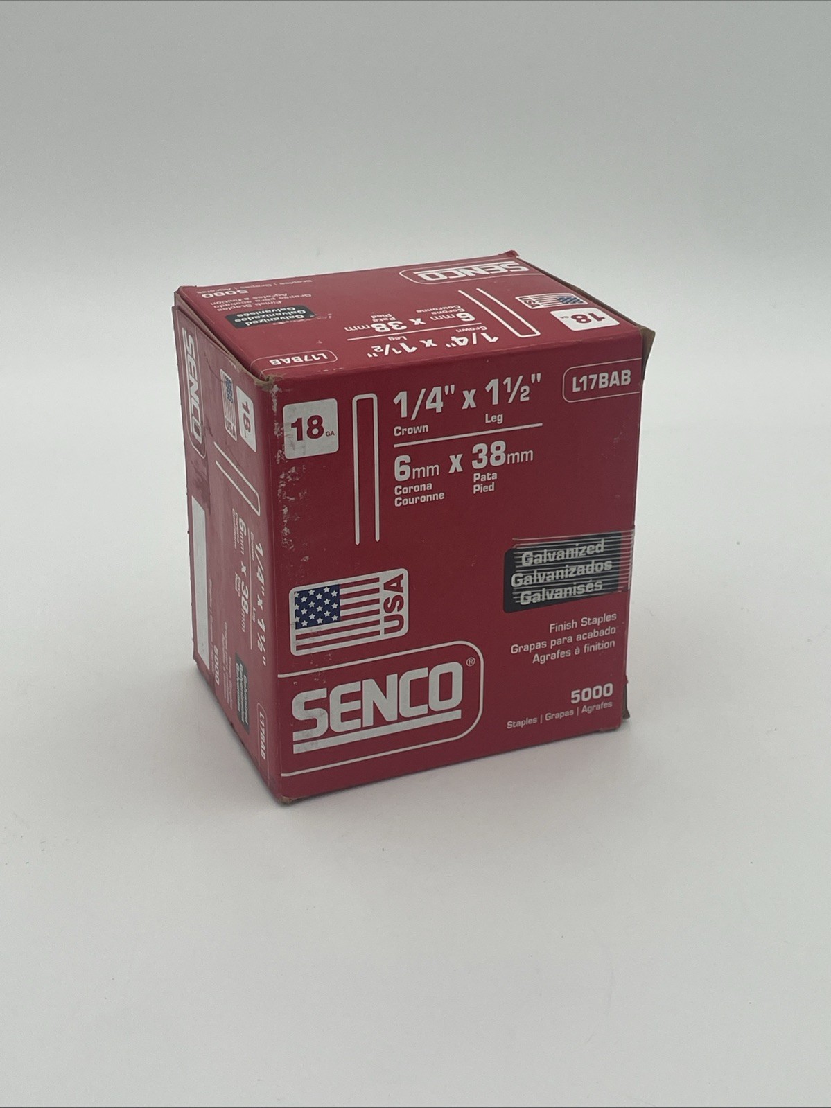SENCO L17BAB 18 Ga 1/4" Crown 1-1/2" Galvanized Finish Staples 5000 Ct