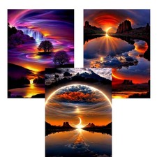 3 Pack Sunrise Diamond Painting Kits for Adults,5D Diamond Art Sets