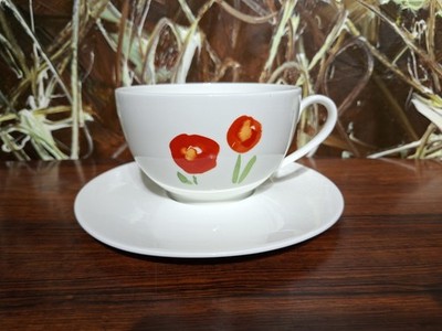 DIBBERN Fine Bone China IMPRESSION - Grand Obertasse & Untertasse 0,4L Mohn Rot