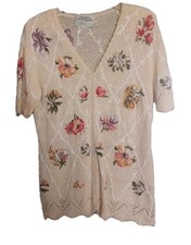 VINTAGE SUSAN BRISTOL HAND EMBROIDERED KNIT SWEATER SZ S Floral Cottagecore Boho