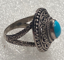Vintage Sterling Silver Turquoise Statement Ring Filigree Southwestern Size 7