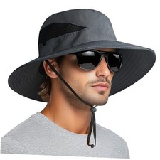 PFFY Sun Bucket Hats for Men Women 3&rdquo; Wide Brim UPF 50+ Darkgrey Classic