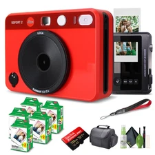 Leica Sofort 2 Hybrid Instant and Digital Camera + Instant Film 100 Sheets Red