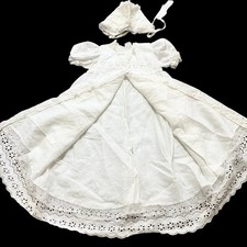 Vintage White Eyelet Lace Victorian Prairie Christening Gown  Bonnet 3-6M
