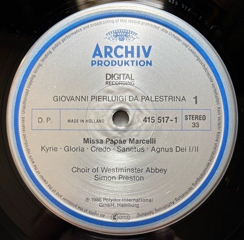 Palestrina - Allegri - Missa Papae Marcelli etc.- DG Archiv digital LP 415 517-1 - Picture 5 of 5
